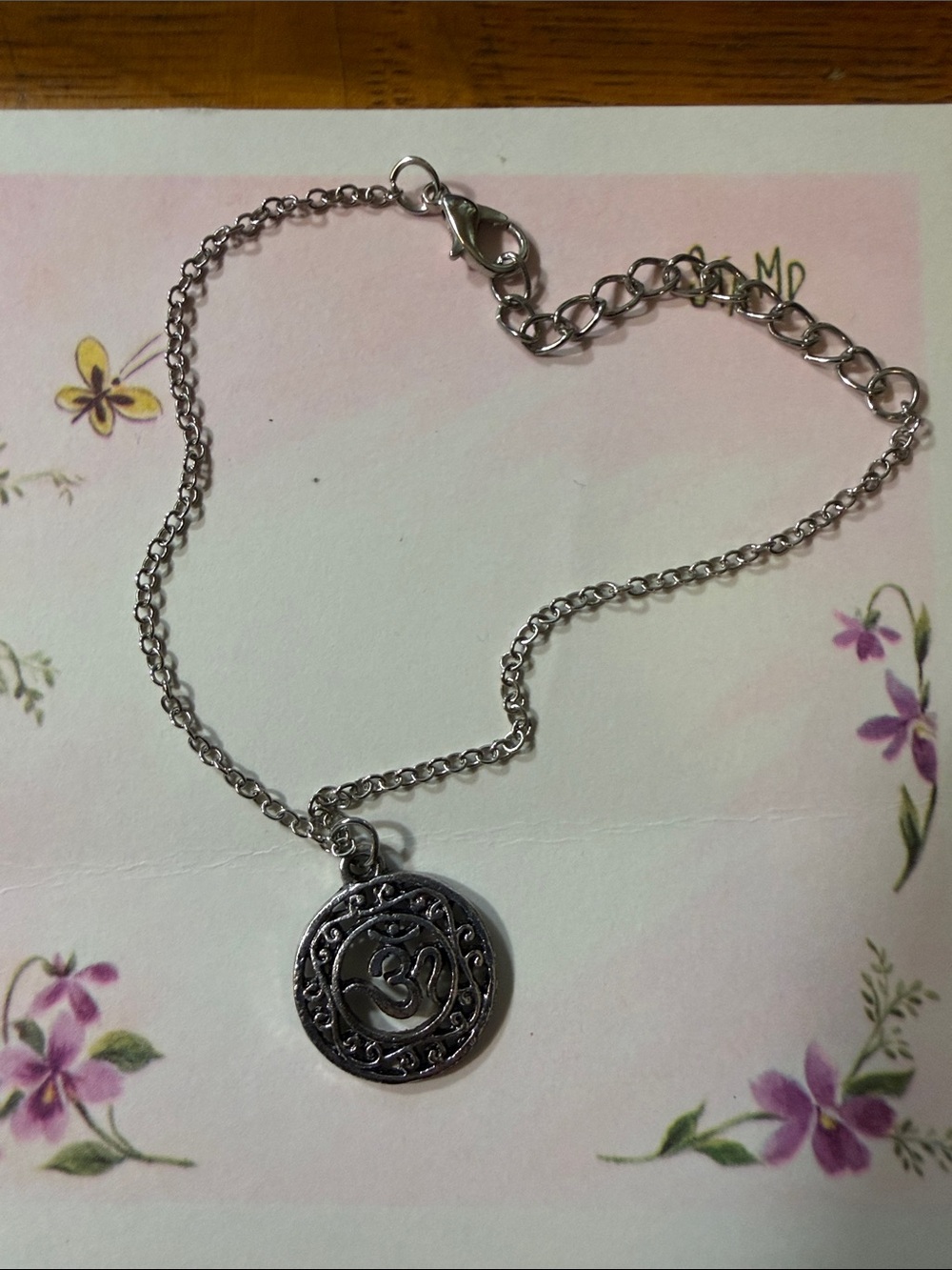 Delicate Silver-Tone Om Pendant Bracelet for Women